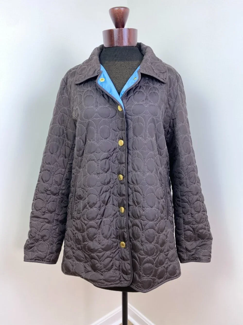 Coach Signature C Quilted Barn Jacket Brown Blue Size M Vintage